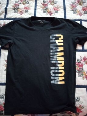 Champion Black Short-Sleeve Tee with Vertical Gradient Logo